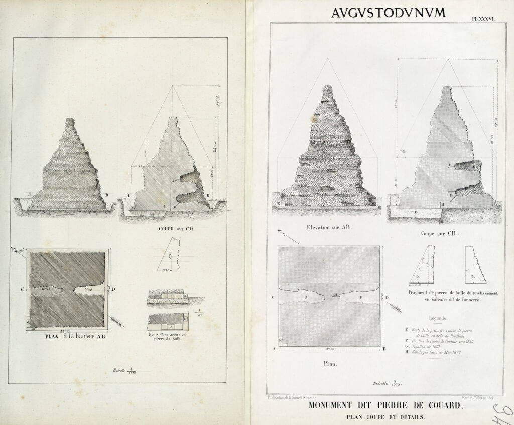 Augustodunum.
Monument dit Pierre de Couhard.
Plan, coupe et détails.